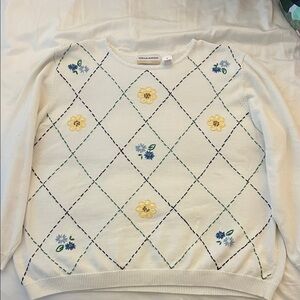 Alfred Dunner Flower Embroidered White Sweater